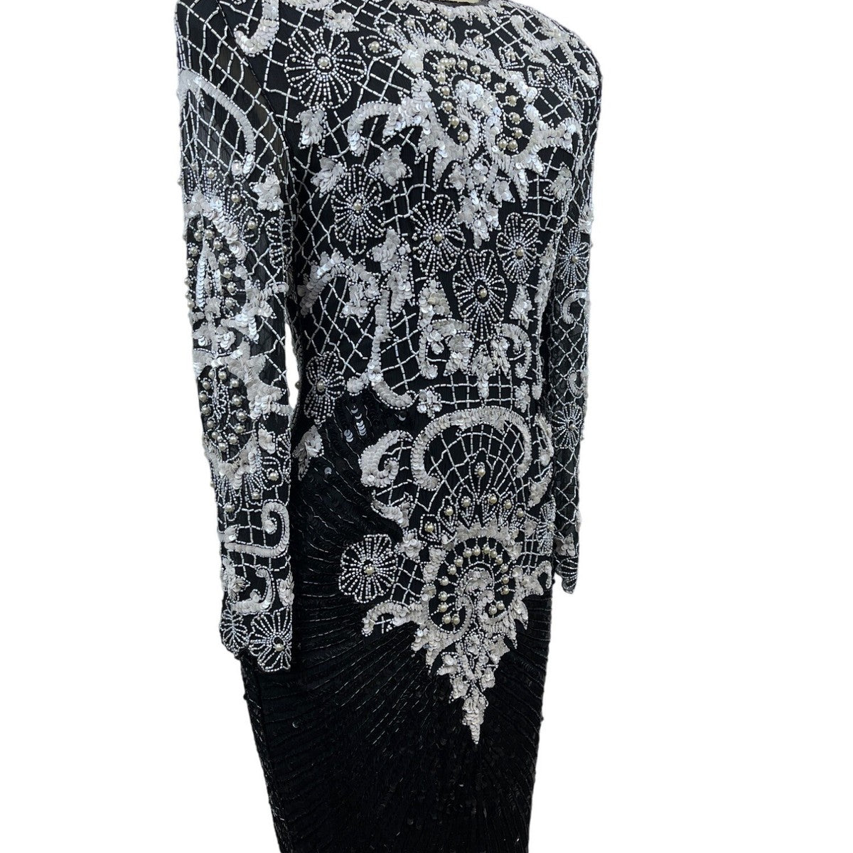 Vintage Sweet Lo Women’s Black and White Beaded Sequin Long Sleeve Dress M New