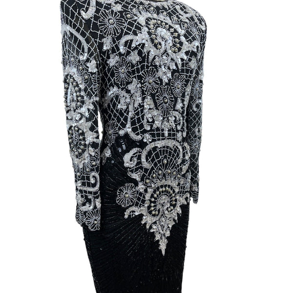 Vintage Sweet Lo Women’s Black and White Beaded Sequin Long Sleeve Dress M New