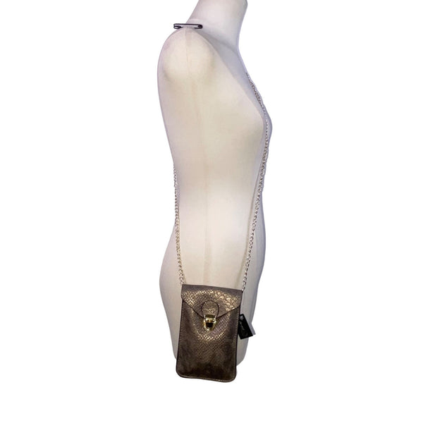 Epona Women’s Gray Metallic Snakeskin Clasp Closure Chain Strap Crossbody Bag