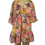 Floral V-Neck Mini Dress With Ruffle Sleeves & Smocked Waist New