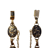 Gold Tone Ladies Black Oval Link Damascene Birds & Flowers Bracelet Toledo