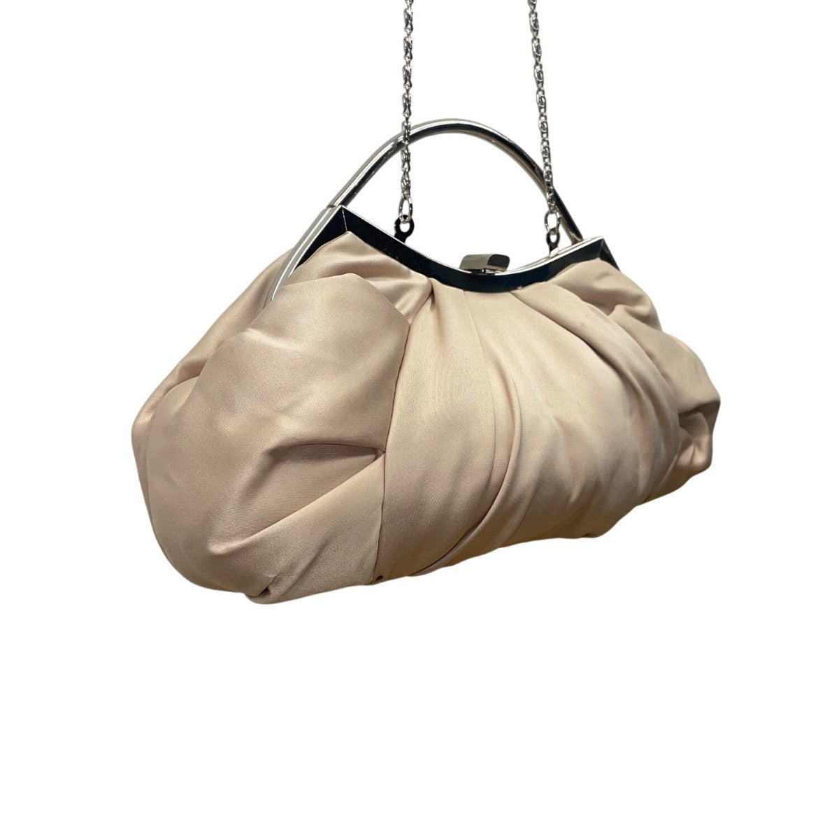 Lulu Townsend Women’s Beige Satin With Chain Strap  Pleated Clutch Evening Bag