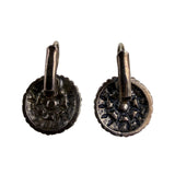 Vintage Womens Black Glass & Silver Tone Floral Earrings Drop