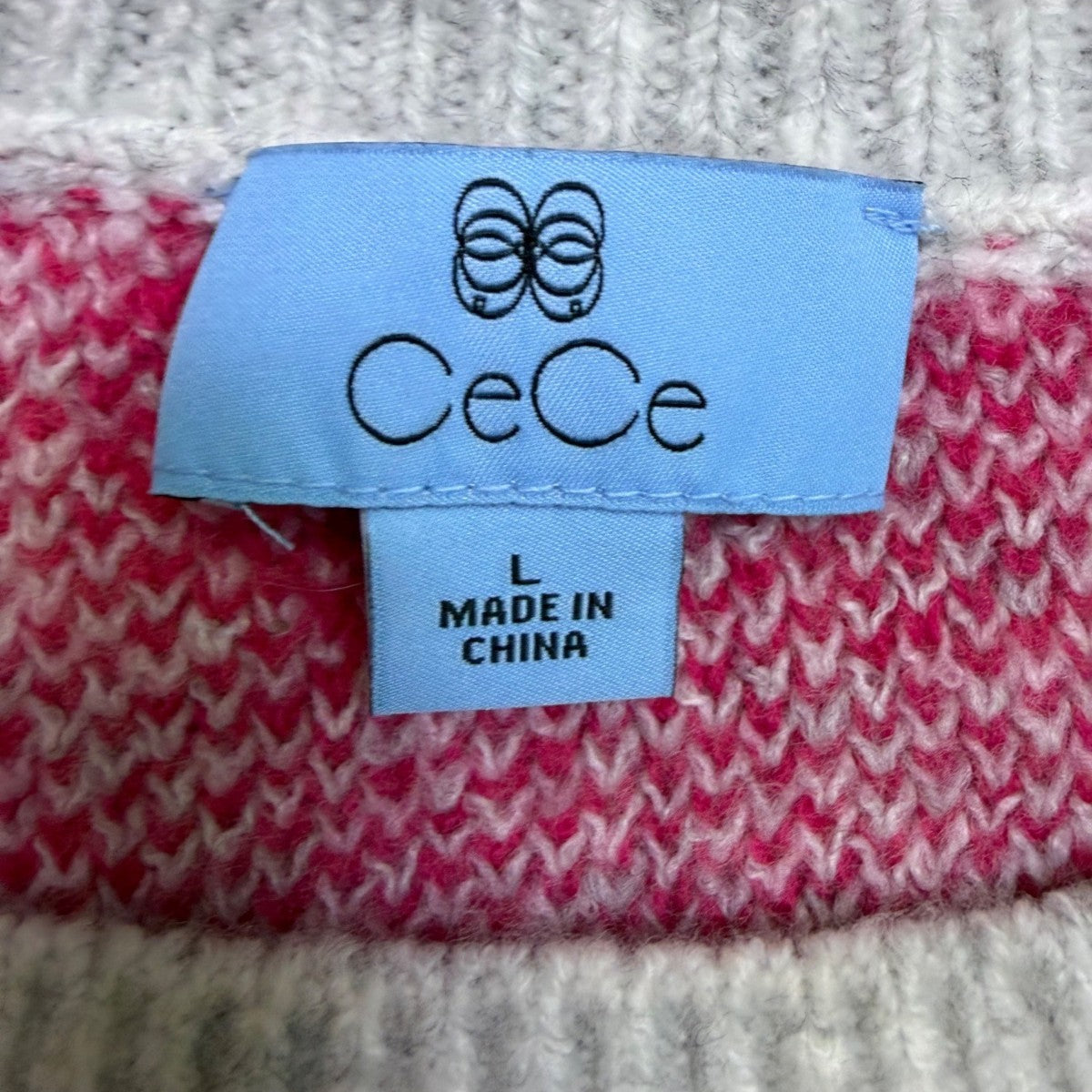 Cece Womens White & Pink Heart Pattern Pullover Sweater Size L