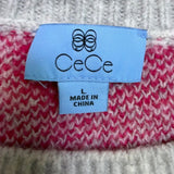 Cece Womens White & Pink Heart Pattern Pullover Sweater Size L