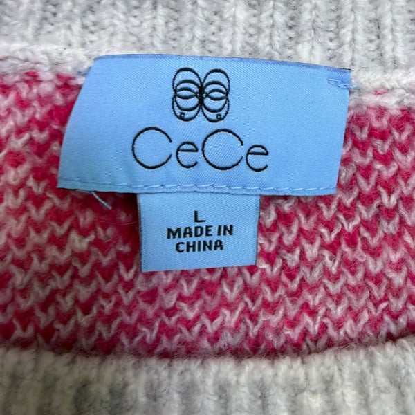 Cece Womens White & Pink Heart Pattern Pullover Sweater Size L