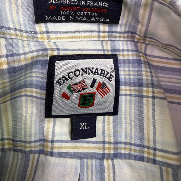 Faconnable Mens Blue/White Cotton Plaid Long Sleeve Button-Down Shirt Size XL
