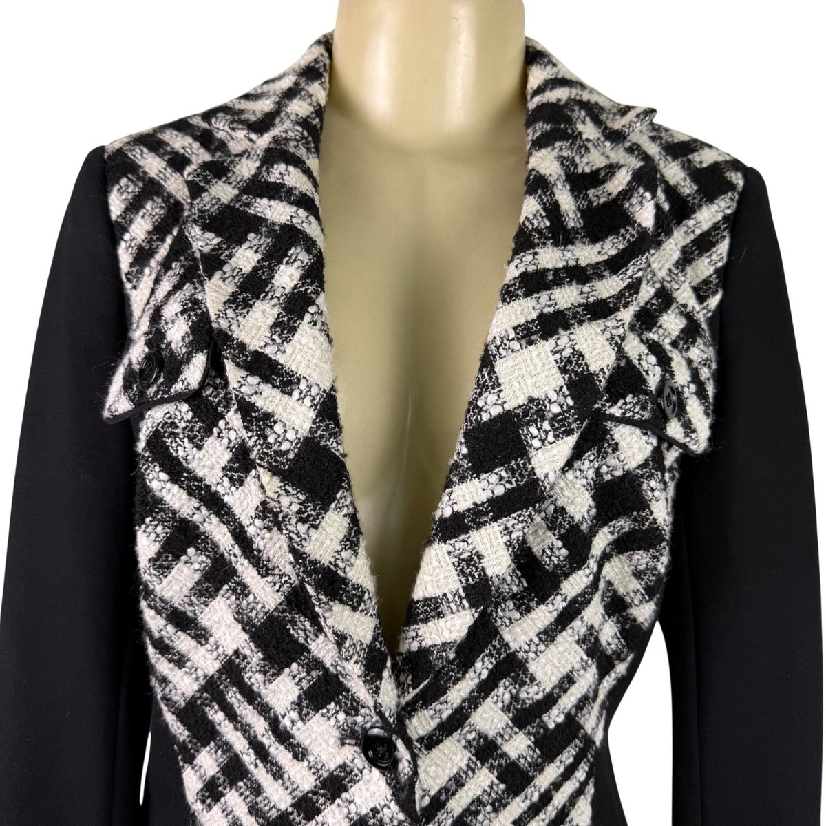 White House Black Market Womens Black & White Plaid Long Sleeve Blazer Sz 6