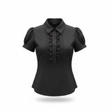 New York & Company Womens Black Ruffle Front Short Sleeve Blouse Sz S