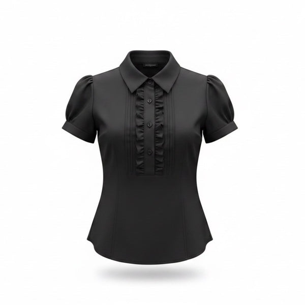 New York & Company Womens Black Ruffle Front Short Sleeve Blouse Sz S