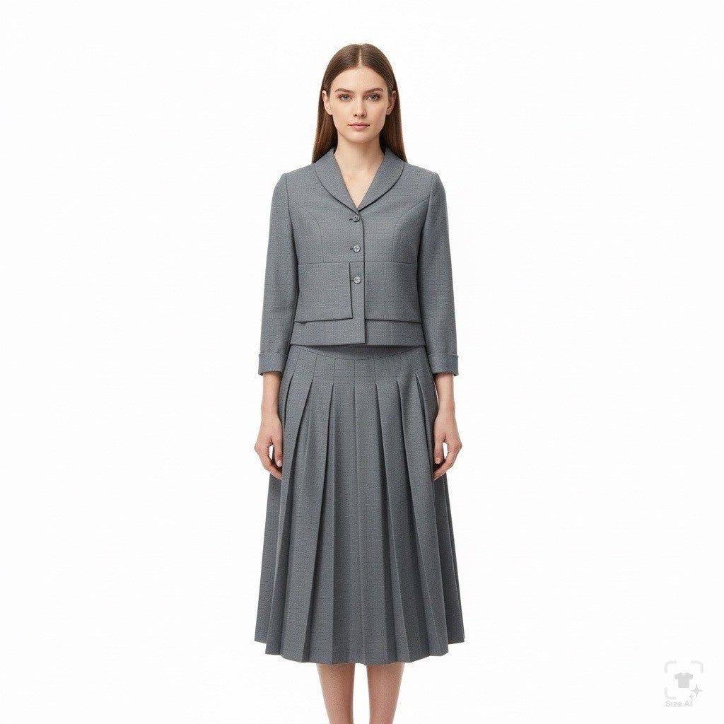 Yaly Couture Womens Gray Blazer & Pleated Skirt Suit Two-Piece Formal Set