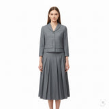 Yaly Couture Womens Gray Blazer & Pleated Skirt Suit Two-Piece Formal Set