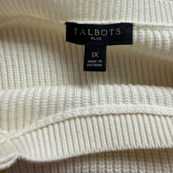 Talbots Womens White & Navy Cotton Striped Buttoned Sweater Plus Size 1X EUC