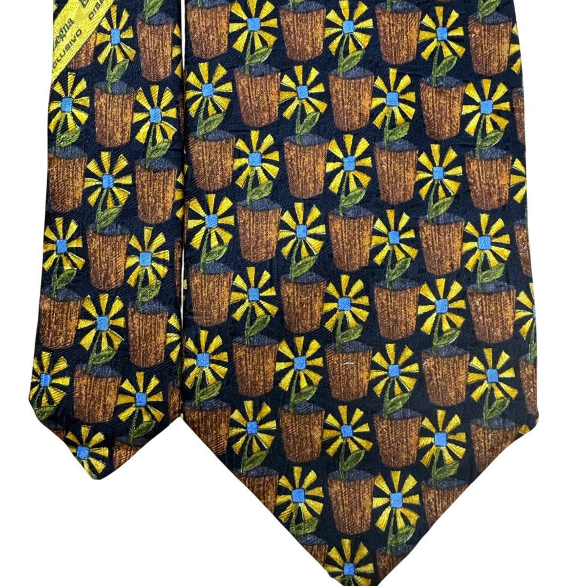 Ermenegildo Zegna Mens Multicolor Silk Tie Yellow/Blue/Black Floral Pattern