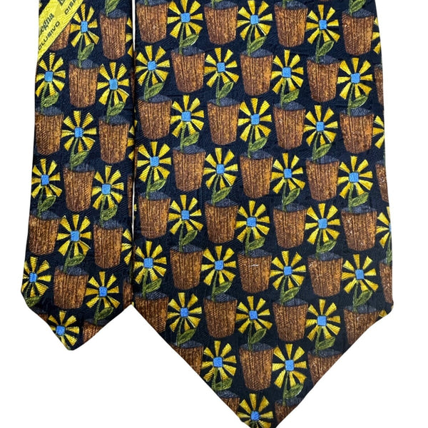 Ermenegildo Zegna Mens Multicolor Silk Tie Yellow/Blue/Black Floral Pattern