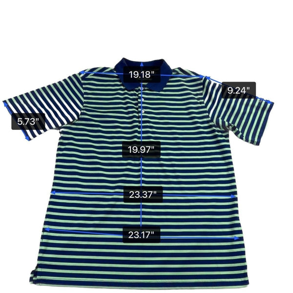 Walter Hagen Mens Navy Blue/Green Striped Polo Shirt Short Sleeve Sz L