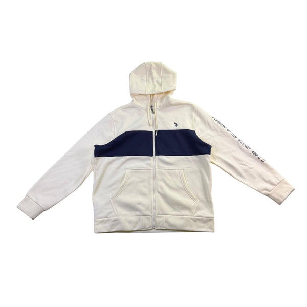 U.S. Polo Assn. Mens Cream & Navy Hoodie Sweatshirt Zip Up 2XL