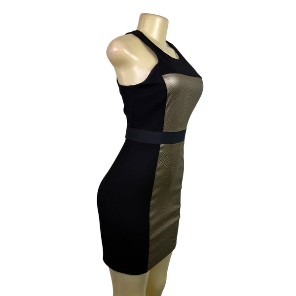 Bailey 44 Womens Black & Gold Faux Snakeskin Bodycon Sleeveless Mini Dress Size