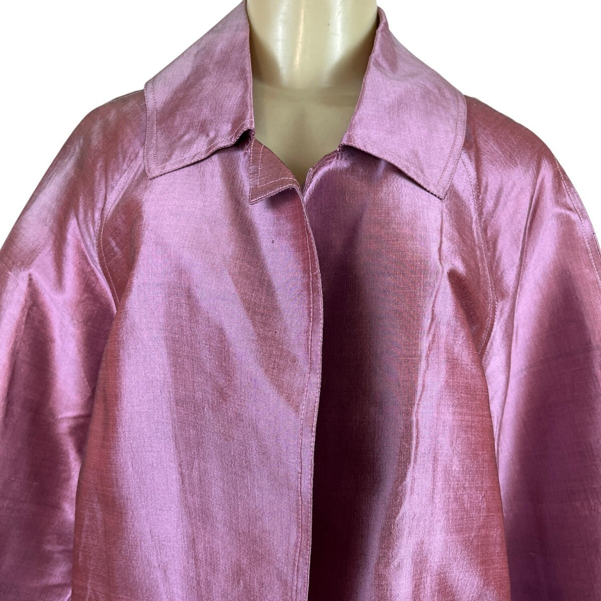 Nina McLemore Metallic Pink Jacket Long Sleeves Wide Collar Hidden Front Women