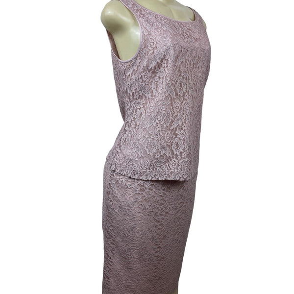 Tahari Arthur S. Levine Womens Lace Dress Suit Set Pink Size 10 Formal Elegant N