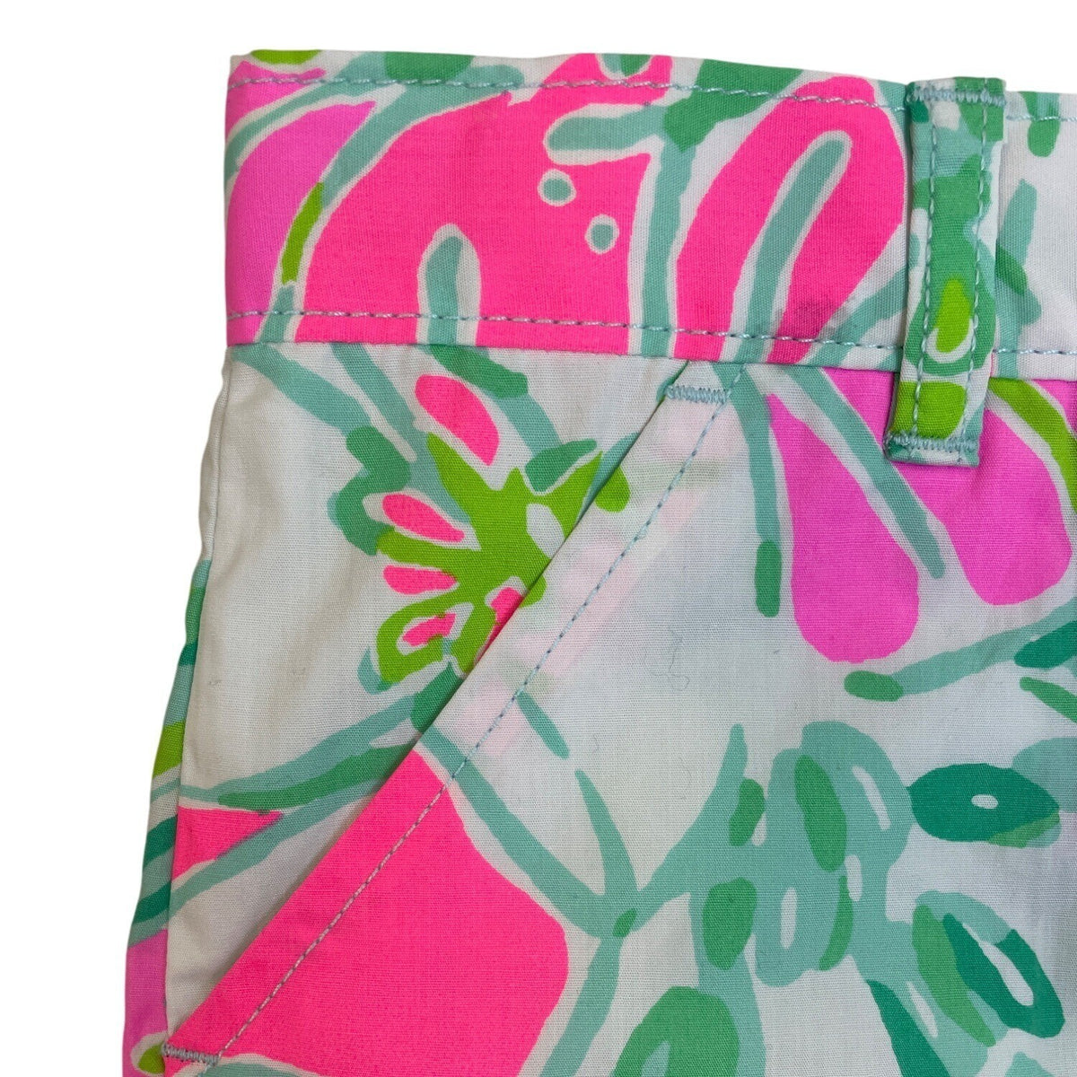 Lilly Pulitzer Girls Floral Cotton Shorts Pink Green Tropical Print Size 14