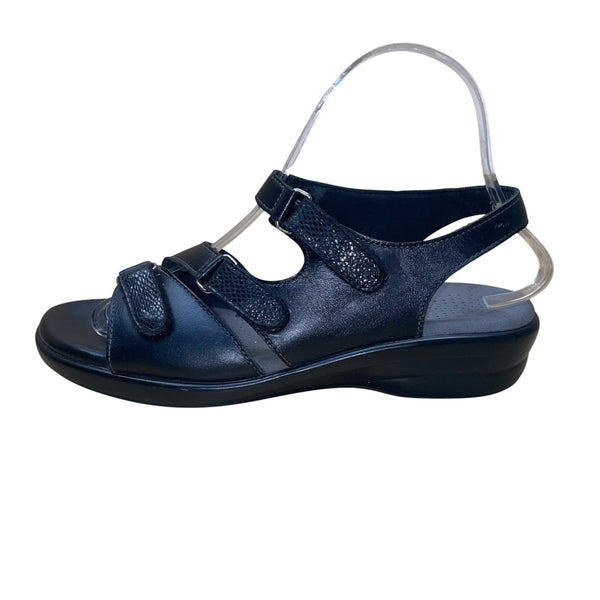 SAS Women’s Black Leather Adjustable Strap Tripad Comfort Sandals Size 7M