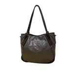 Tods Women’s Gray Patent & Brown Double Strap Signature Logo Accent Tote Bag