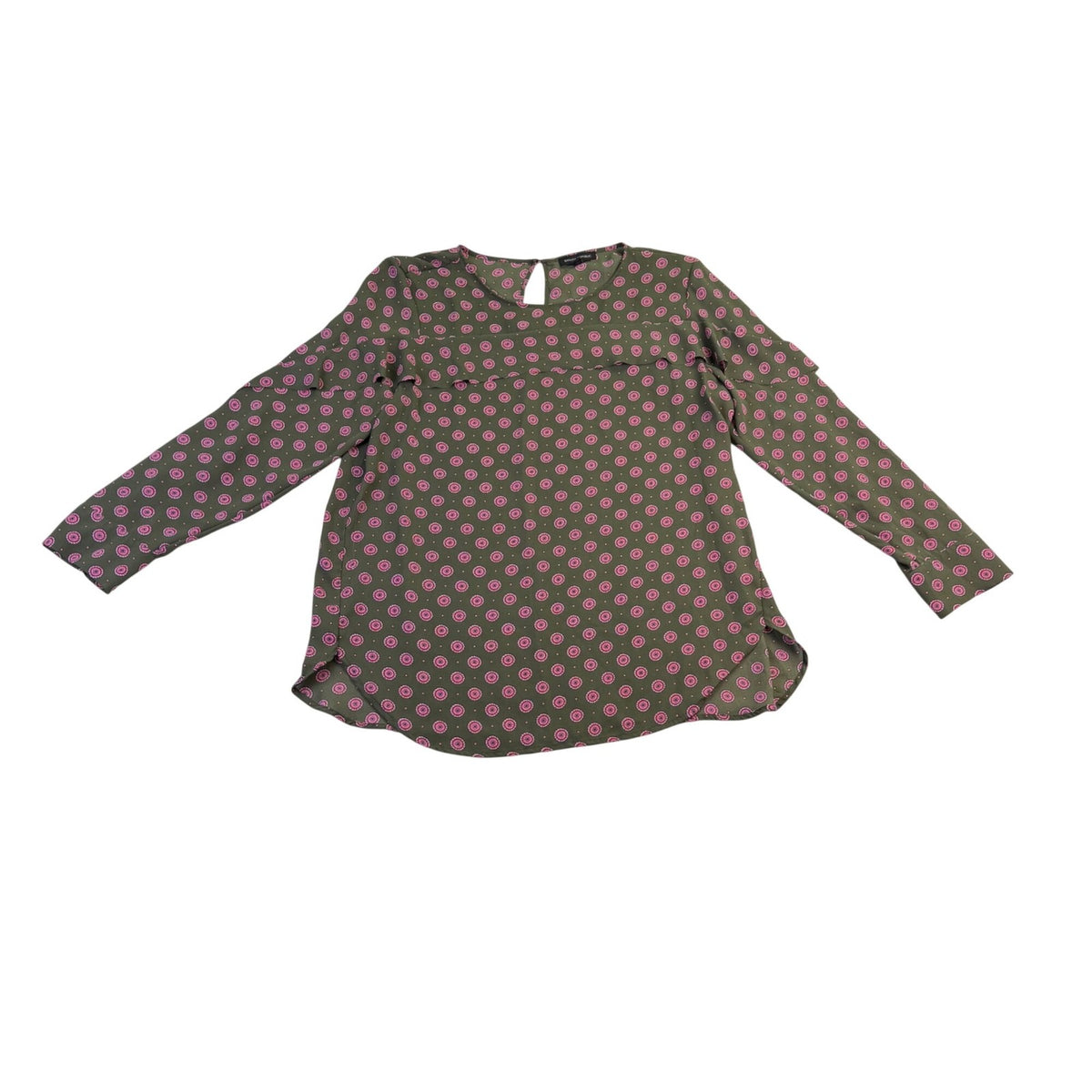 Banana Republic Womens Green & Pink Patterned Long Sleeve Blouse Size XL
