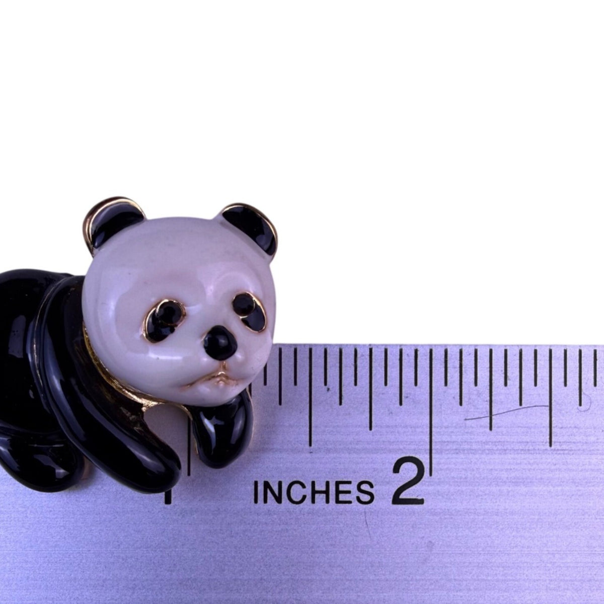 Gold Tone Enamel Panda Brooch With Rhinestone Accents Black & White Unique Pin