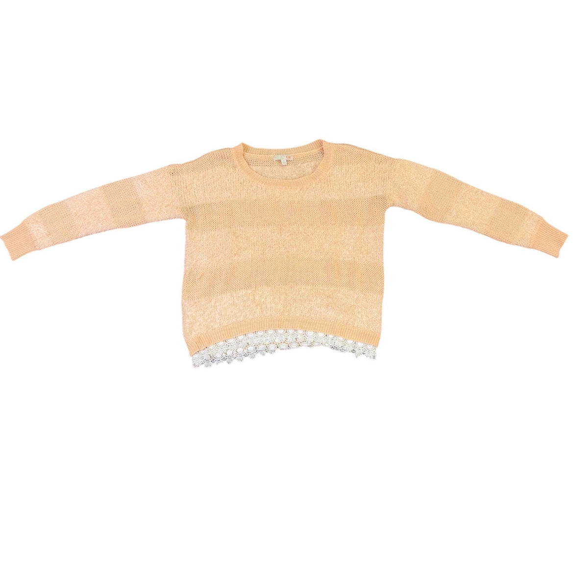 GB Women Beige Lace Trim Pullover Sweater Lightweight Size M