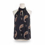 Rygrass Womens Black Paisley Tie-Neck Sleeveless Blouse Sz XL