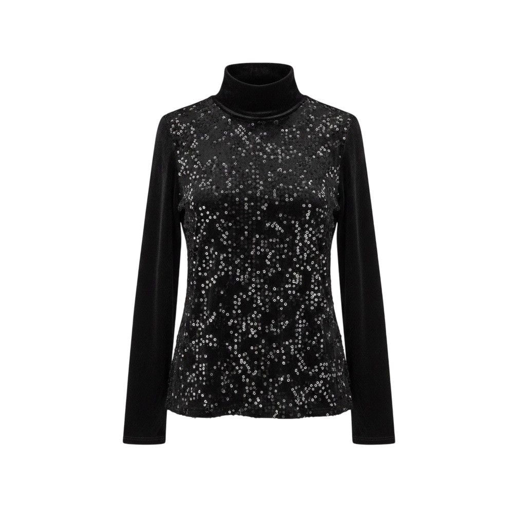 Simply Vera Vera Wang Womens Black Sequin Turtleneck Long Sleeve Sweater Size L
