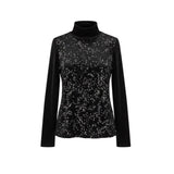 Simply Vera Vera Wang Womens Black Sequin Turtleneck Long Sleeve Sweater Size L