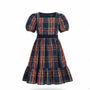 Crewcuts Girls Navy Multicolor Plaid Polyester Puff Sleeve Party Dress Size 7