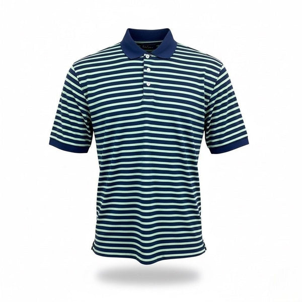 Walter Hagen Mens Navy Blue/Green Striped Polo Shirt Short Sleeve Sz L