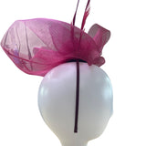 Saks Fifth Avenue Women Red Mesh Fascinator With Feathers Elegant Headwear