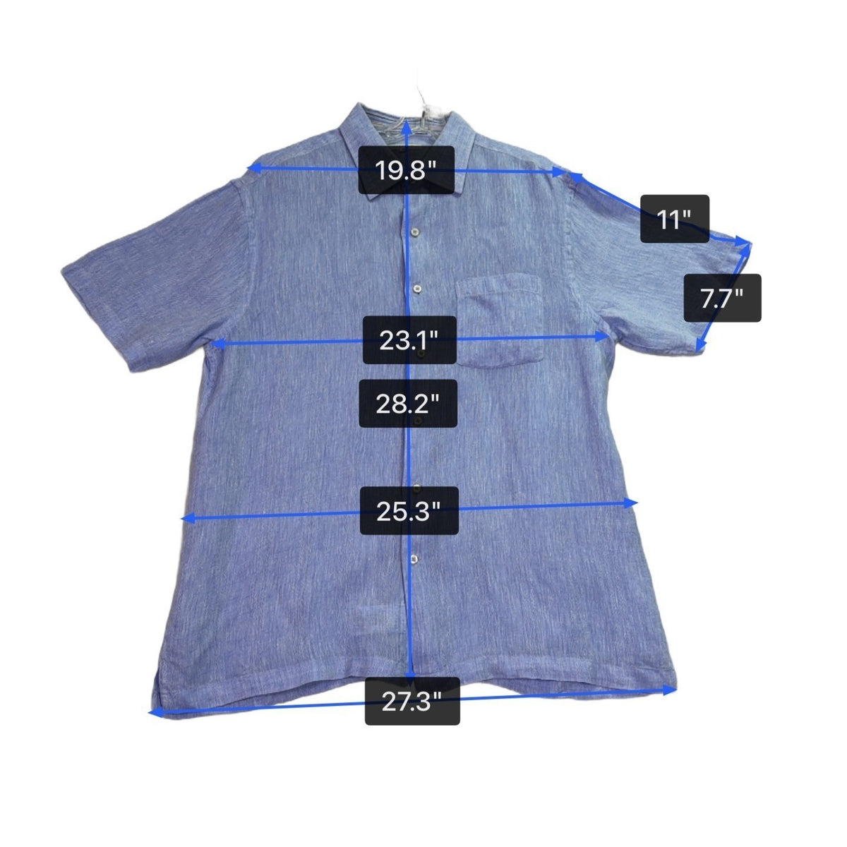 Alex Cannon Mens Blue Linen Button-Down Short Sleeve Shirt  Casual Sz XL