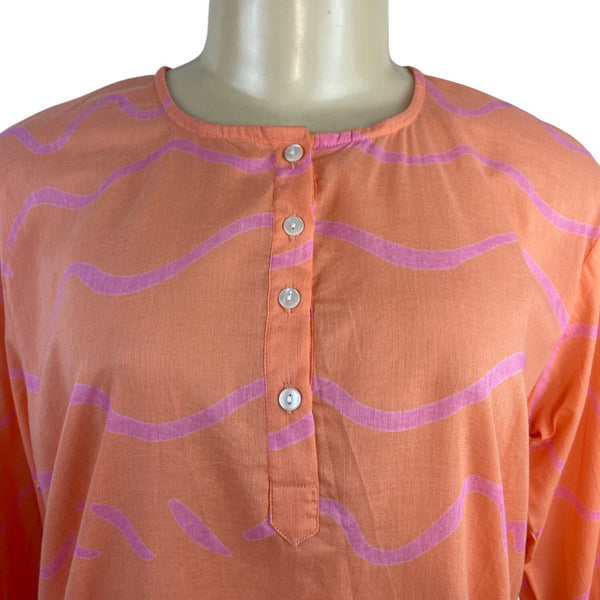 See Design Women’s Coral Long-Sleeve Tunic Blouse With Wave Pattern Sz L - New