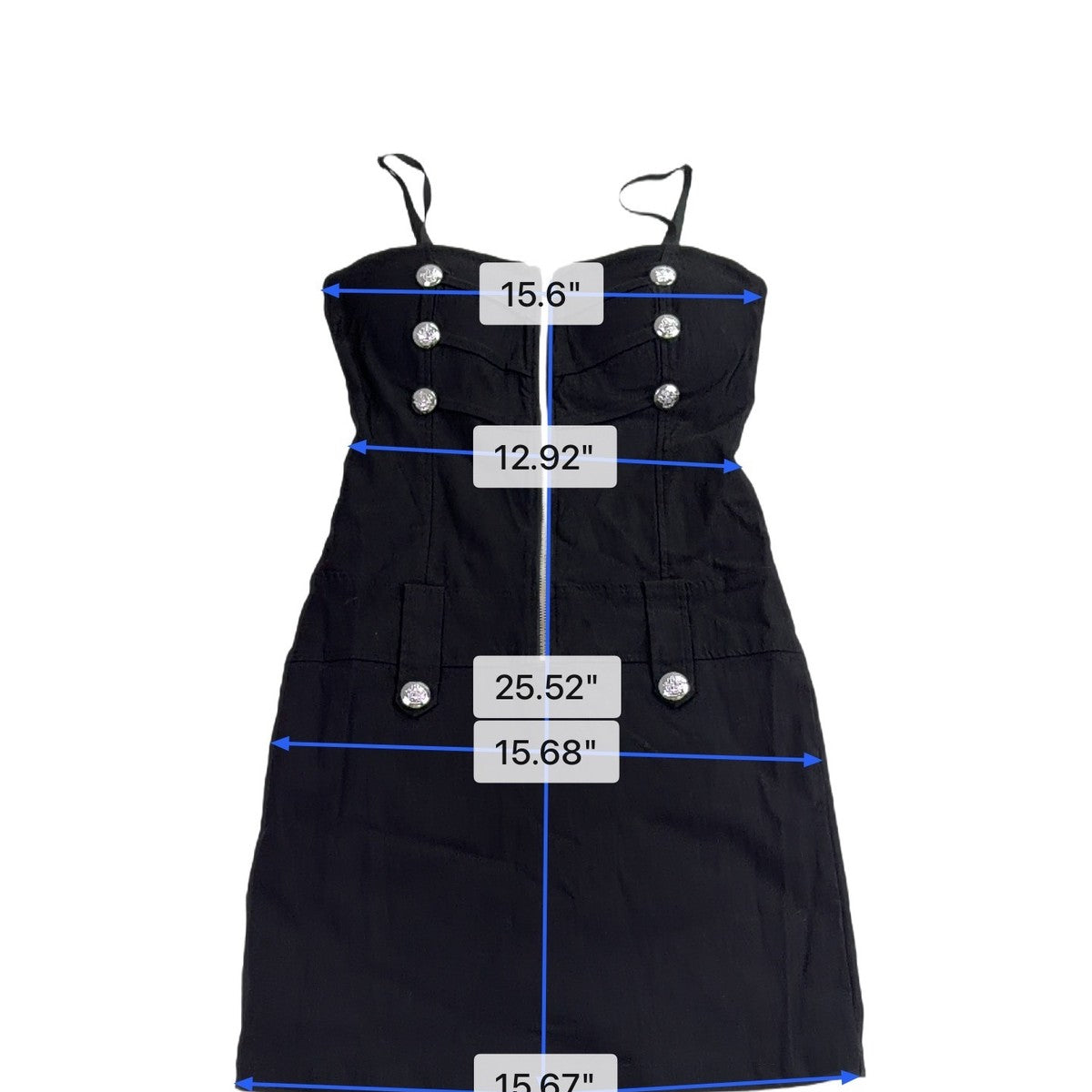 Body Central Women’s Black Mini Dress W/ Button Detail Zip Front Size M