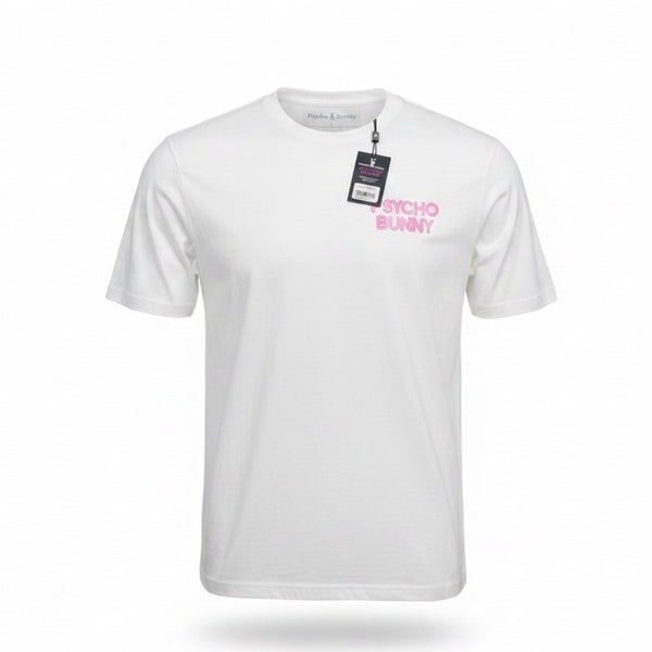 Psycho Bunny Mens White Graphic Tee Crewneck Logo Front & Back T-Shirt Sz 8