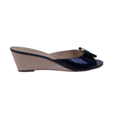 Kate Spade Women’s Black Patent Natural Raffia Bow Dixie Wedge Sandals Size 7.5M