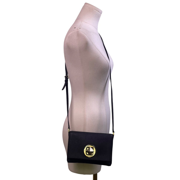 Kate Spade Women’s Black Leather Turn Lock Closure Adjustable Crossbody Bag