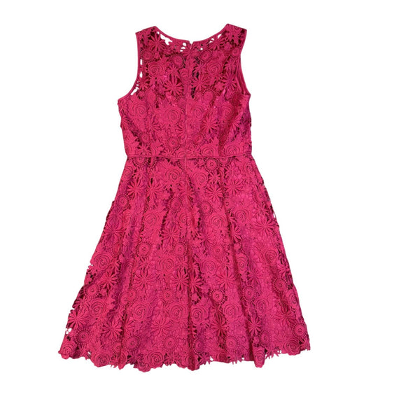 White House Black Market Womens Magenta Lace Sleeveless A-Line Floral Dress Size