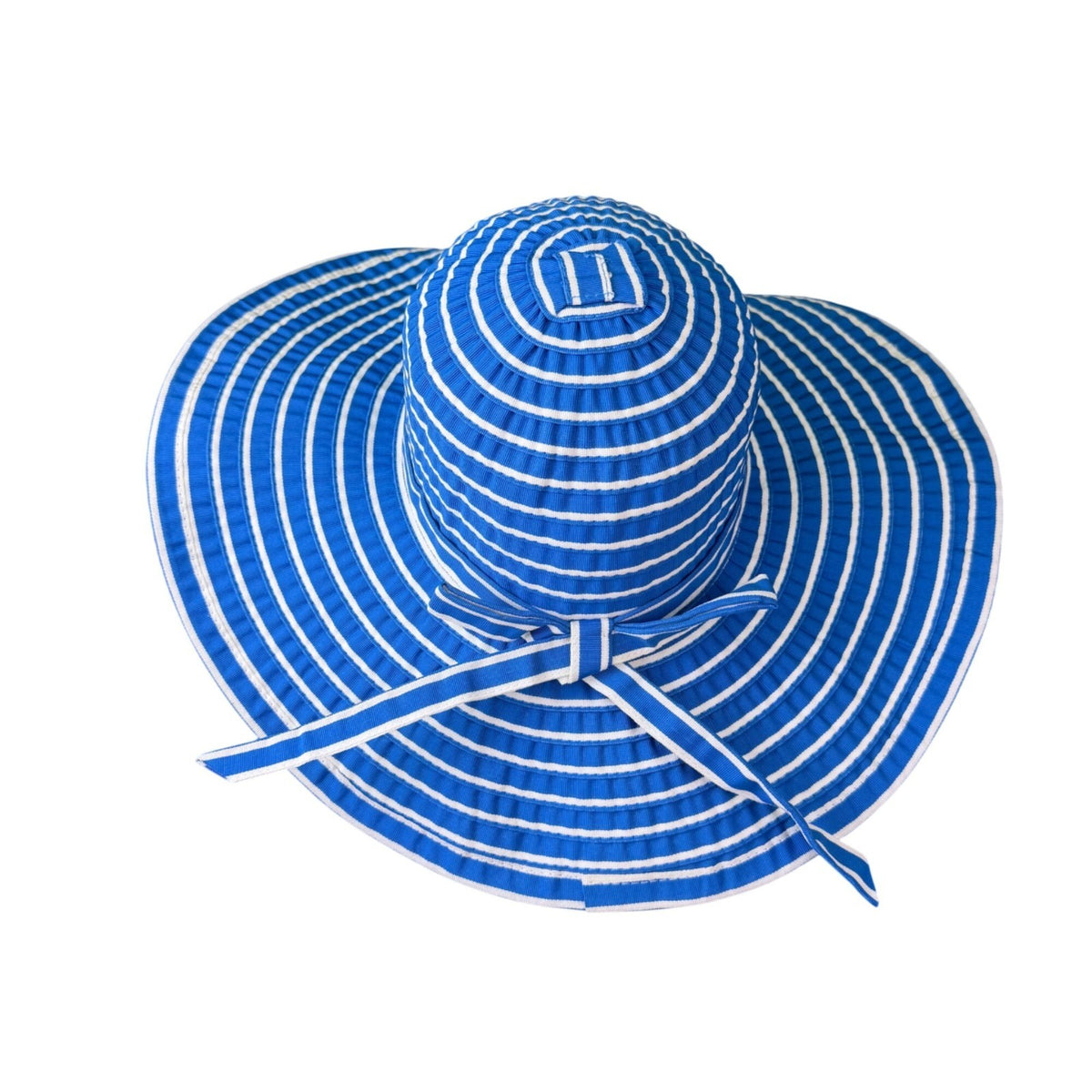 Kokin Womens Blue & White Striped Floppy Wide Brim Sun Hat Ribbon Tie