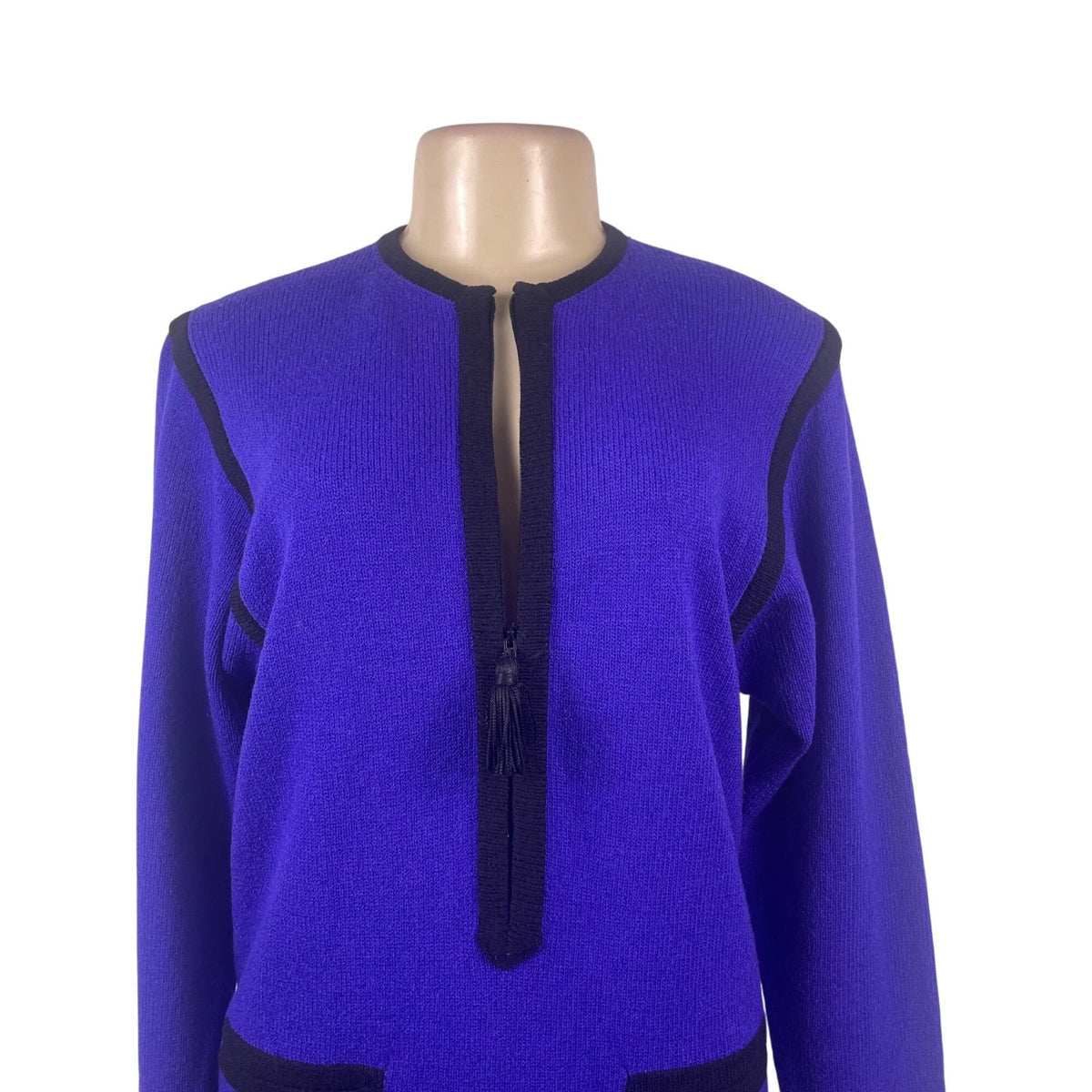 Vintage Don Sayres Womens Purple & Black Wool Knit Dress Long Sleeves Sz 8