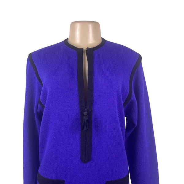 Vintage Don Sayres Womens Purple & Black Wool Knit Dress Long Sleeves Sz 8