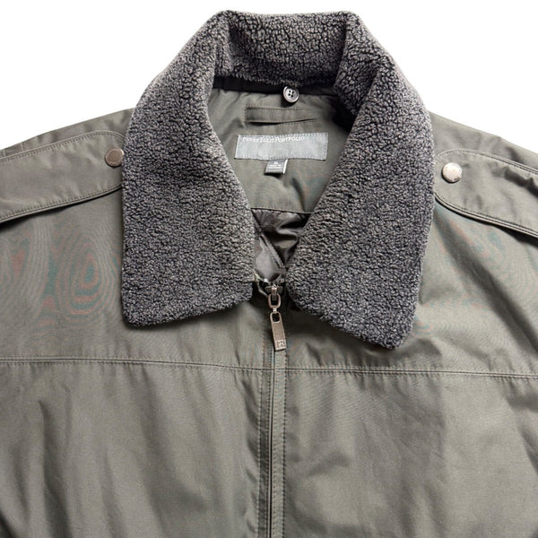 Perry Ellis Portfolio Mens Green Polyester Bomber Jacket Sherpa-Lined Collar Siz