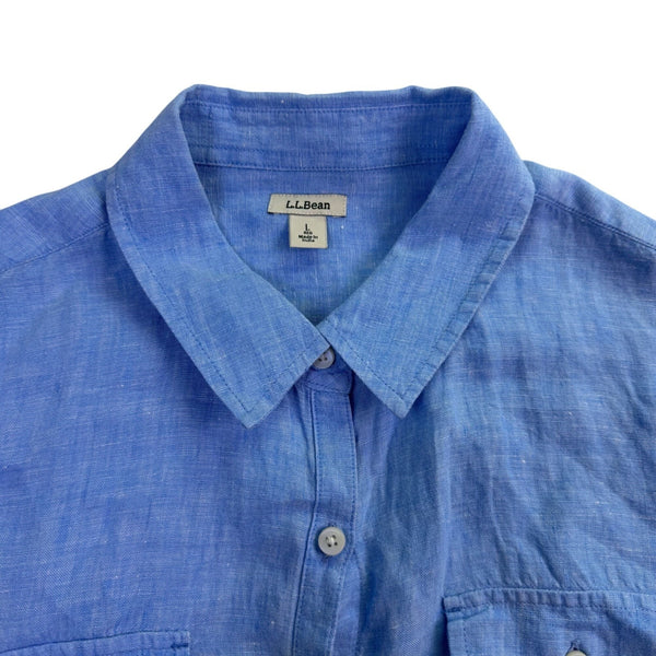 L.L.Bean Womens Blue Linen Button-Up Shirt Long Sleeve Casual Fit Size L