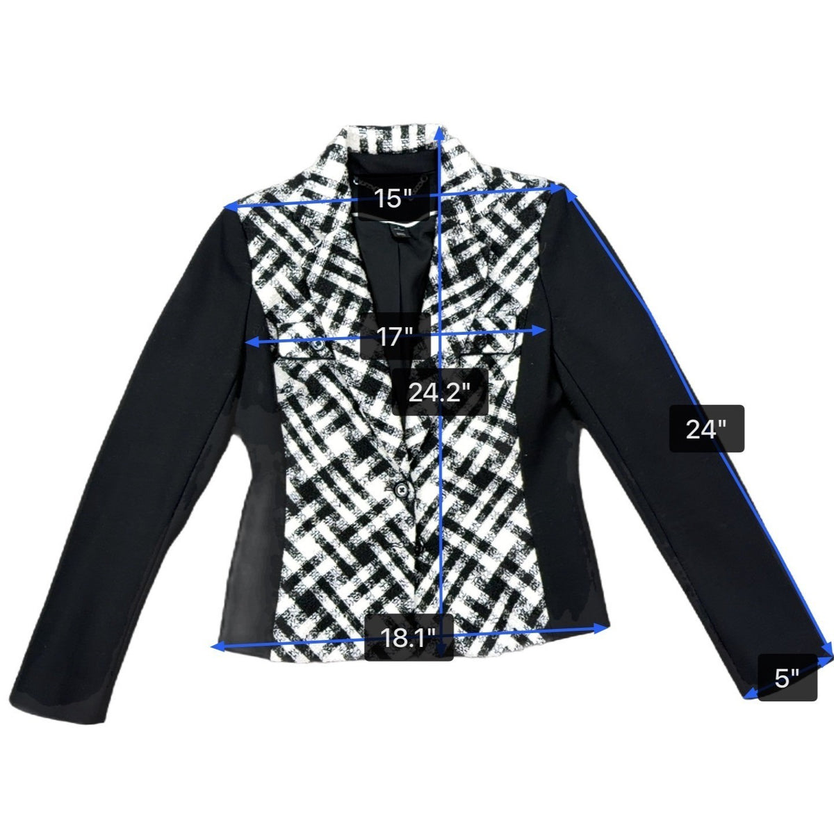 White House Black Market Womens Black & White Plaid Long Sleeve Blazer Sz 6