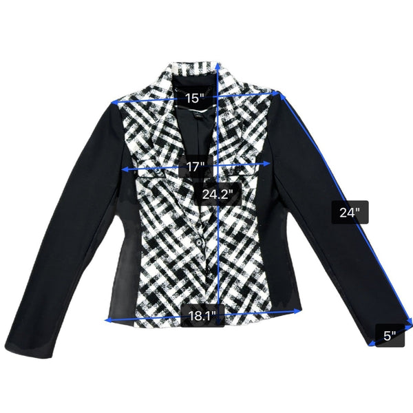 White House Black Market Womens Black & White Plaid Long Sleeve Blazer Sz 6